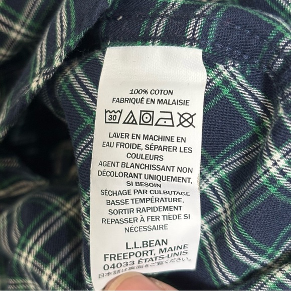 L.L. Bean Wrinkle-Free Long Sleeve Button Down Plaid Shirt-Navy/Green-Men Large - Picture 5 of 5